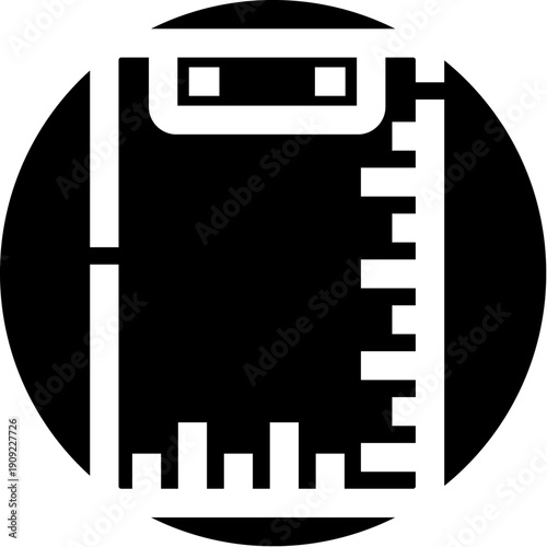 Clipboard icon presenting a document with data bars and a checklist on the right side, representing task management, planning, and progress tracking in a circular frame