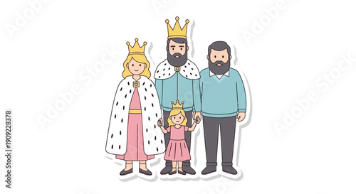 Royal family illustration in a flat design style, kings, queens, and princess