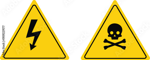 Warning Signs Featuring Lightning Bolt And Skull Symbols