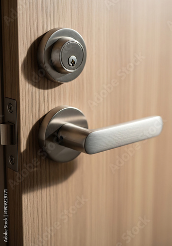 Wallpaper Mural Shiny door lock gleams invitingly on wooden frame. Torontodigital.ca