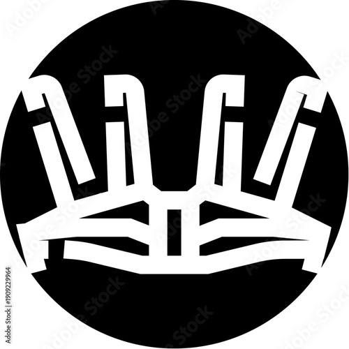 Abstract minimalist black and white icon of the south korea national assembly dome and building silhouette, symbolizing governance, democracy, law, and national identity