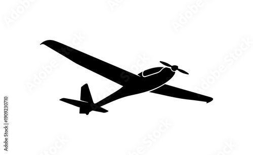 Black Silhouette Vector Image of a Single-Engine Propeller Aircraft