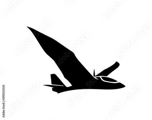 Black Silhouette Vector of a Glider Aircraft in Flight