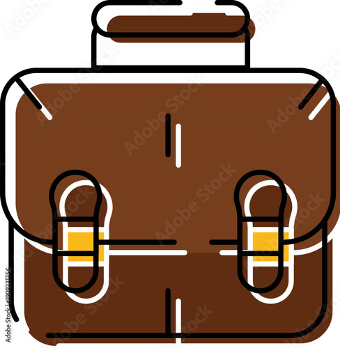 Brown leather briefcase illustration symbolizing business, professional career and finance, classic portable satchel for executives, organized documents, success and office life