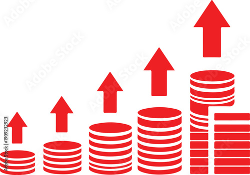 Increasing financial growth with rising coins and arrows