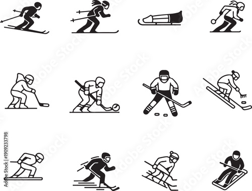Winter sports icons set for editorial and commercial use