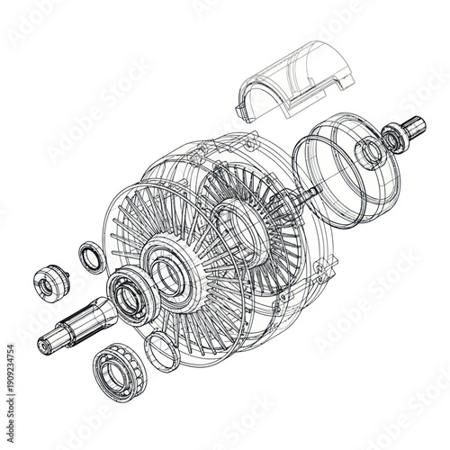 Detailed Technical Drawing of a Torque Converter Exploded View.