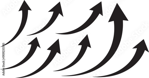 Multiple black arrows pointing upwards in different directions slowly