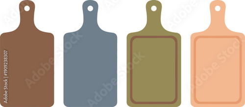 A set of colorful cutting boards in different shades and designs for kitchen use