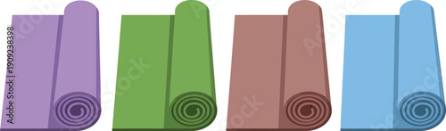A colorful illustration of four rolled yoga mats in different colors