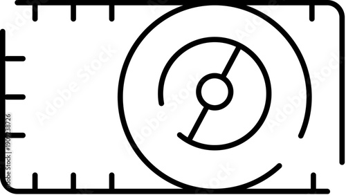 Outline video cassette icon showing a reel to reel tape, symbolizing classic multimedia recording, broadcast, television history, entertainment, digital archiving, and vintage technology
