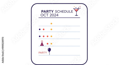 Party schedule planner for october 2024 with colorful icons and blank lines for events