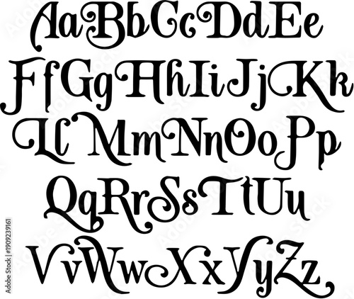 Elegant Swirl Calligraphy Alphabet Set, Decorative Script Font Letters for Wedding and Monogram Design