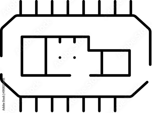 Microchip outline icon representing a processing unit, illustrating the core components of modern digital technology, symbolizing innovation, intelligence, and advanced electronics