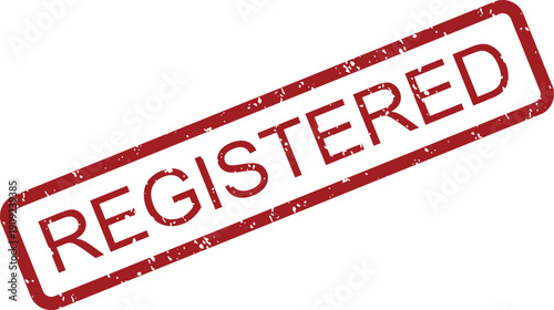 Official red grunge rubber stamp mark displaying the word REGISTERED on a bright white background