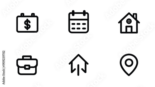 Modern outline vector icons for business, finance, real estate, time management, career, and location services