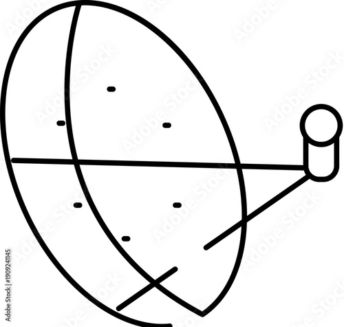 Satellite dish delivering communication signals, representing global connectivity, broadcasting, and modern telecommunication technology in a simplified line art style