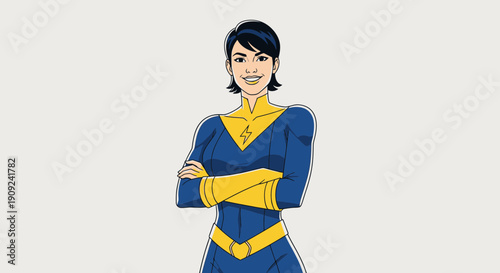 Cartoon Female Character in Blue Costume.