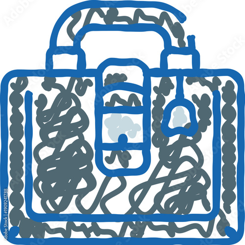 Briefcase in a hand drawn doodle sketch style representing business travel, work, professionalism, and corporate concepts within an abstract illustration