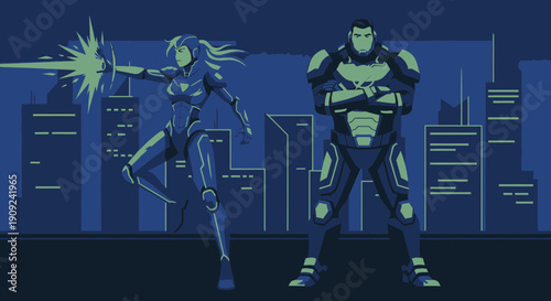 Futuristic Superheroes with Powers and Armor.