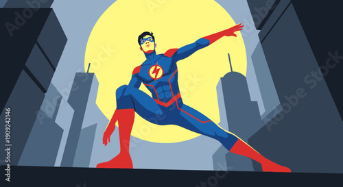 Superhero Flying Through City Skyline.