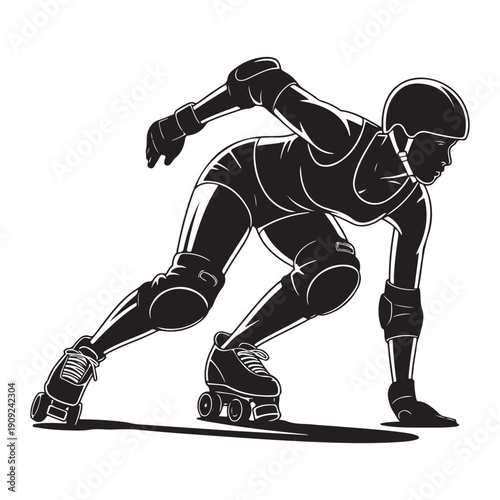 Black and white roller skater silhouette illustration