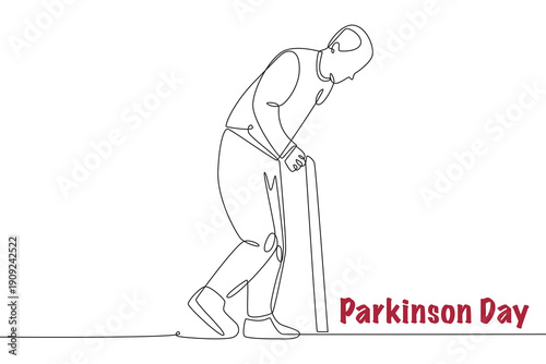Old man with Parkinson's. Parkinson day concept one-line drawing