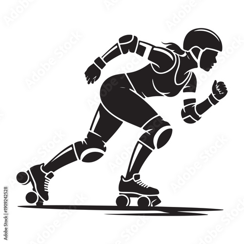 Speed Skater Athlete Competitive Roller Skating Black Silhouette