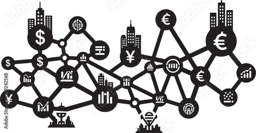 Global Financial Network Connections and Currency Exchange Concepts