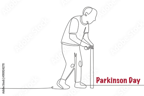 Old man with Parkinson's. Parkinson day concept one-line drawing