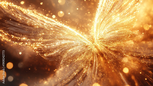 glowing gold butterfly wing feather texture background, sparkle 