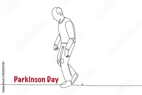 Old man with Parkinson's. Parkinson day concept one-line drawing