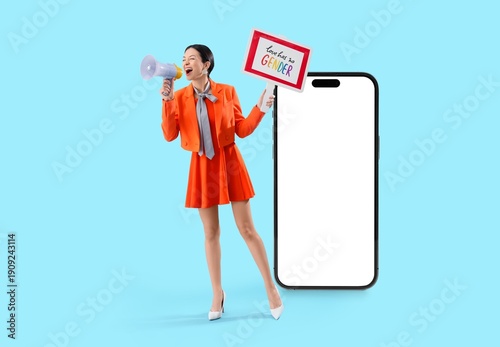 Young woman with megaphone ...