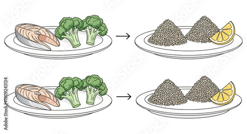 Healthy Meal Preparation: Salmon, Broccoli, and Grains with Lemon