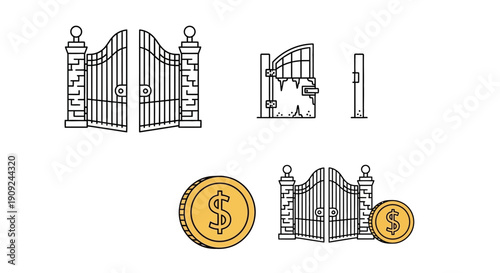 Gated Entrance with Coins, Symbolizing Financial Access and Investment Opportunities
