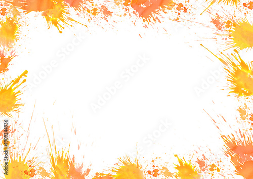 Bright splashes of yellow and orange surround a blank space, creating an energetic feel. This design can be used for art projects, invitations, or creative works.