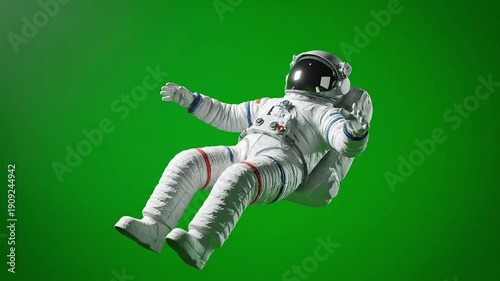 Astronaut floating in space with green background