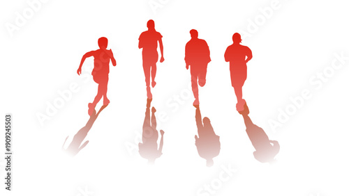 Red Silhouette of People Running Together for Competition or Marathon