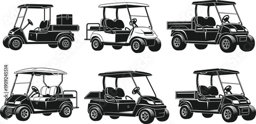 Golf, Cart, Vehicle, Electric, Transport, Silhouettes, Collection, Utility, Buggy, Isolated, Illustration, Resort, Course, Travel, Equipment, Set, Design, Automotive, Leisure, Outdoor
