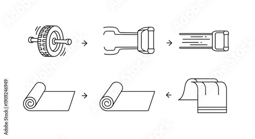 Fitness Equipment Assembly and Storage Icons: Ab Wheel, Belt, and Yoga Mat