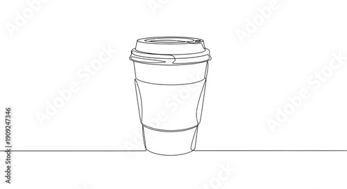 Minimalist line art drawing of a tall cylindrical container with a lid and segmented body on a simple horizontal line