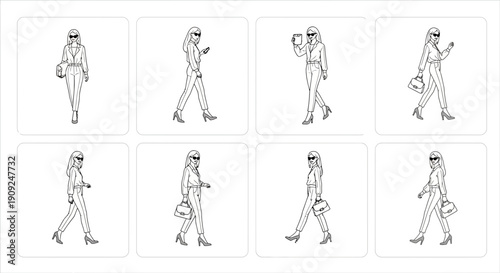 Fashionable Woman Walking Collection: Stylish Outfits and Poses