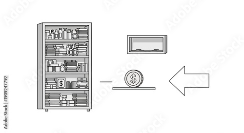 Financial growth concept: money coin coming out of a bookshelf with books and items