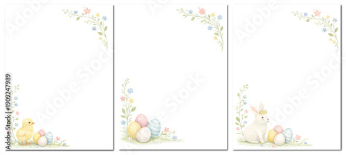 ELEGANT WATERCOLOR EASTER FRAME SET WITH FLORAL BORDER, CHICK AND BUNNY SPRING INVITATION TEMPLATES
