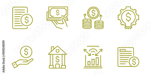 Financial icons set including money banking and investment symbols