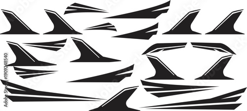 Set of black shark fin decals and graphics for boats or vehicles
