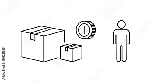 Delivery Service Concept: Package, Coin, and Person Icons