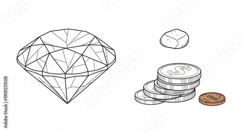 Diamond and Coins: Symbol of Wealth, Luxury, and Financial Investment