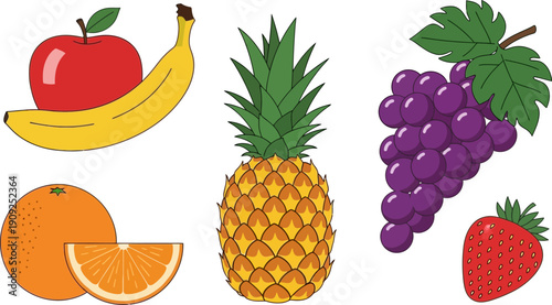 Assorted Fresh Fruits Apple Banana Pineapple Grapes.