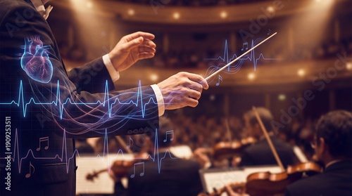A conductor leads an orches...